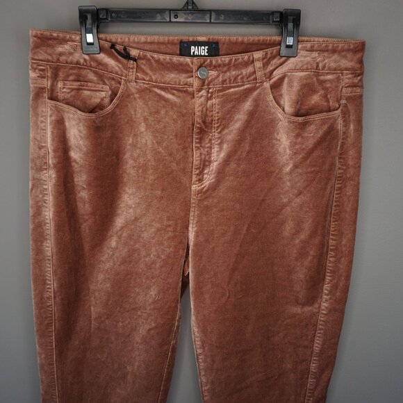 New Paige Cindy Velvet Straight Leg Twisted Seam Pants in Warm Suede size 34 - Picture 4 of 16